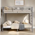 thumbnail image 2 of GZXS Twin Over Twin Size Bunk Bed, Heavy Duty Metal Frame with Built-in Ladder and Full-Length Guardrail, Easy Assembly, Gray, 2 of 10