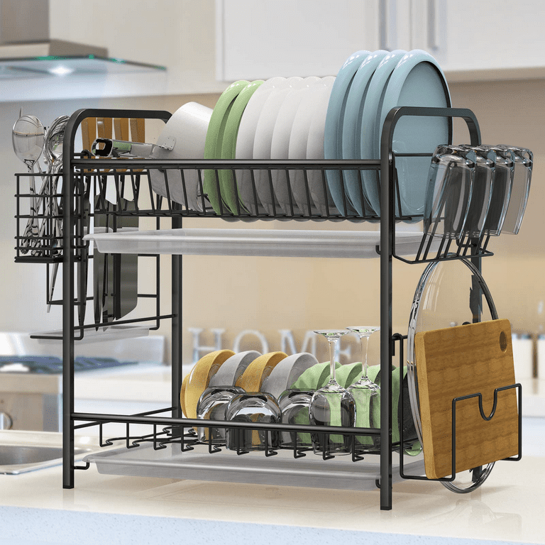 Kitchen Dish Plate Cup Drying Rack Holder Stand Sink Drainer 3-Tier Chrome  Alloy