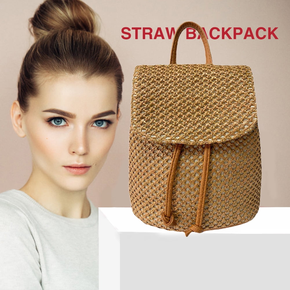 CHAMAIR Summer Straw Backpack Beach Handmade Woven Leather Women School Bag  (Brown) 