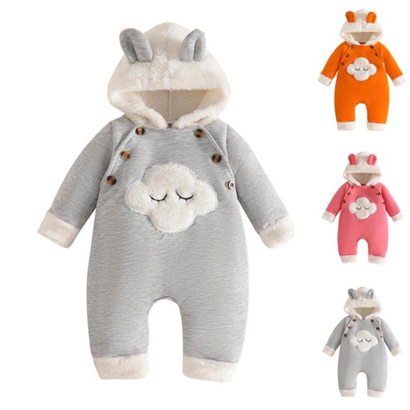 Bxsruta Baby Hooded Romper Long Sleeve One Piece Bodysuit Soft Fleece Jumpsuit for Infants