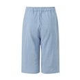 thumbnail image 4 of felwors Womens Bermuda Shorts Knee Length Dressy Causal Elastic Waist Buttons Linen Shorts with Pockets Summer Beach Outfits Sky Blue, XL, 4 of 8