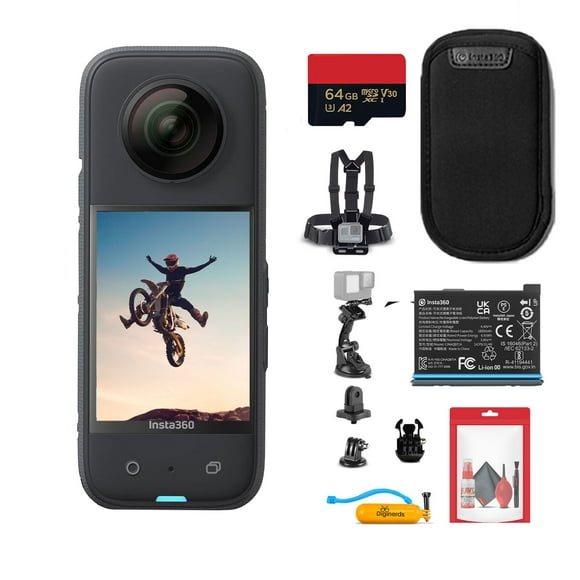 Insta360 X3 - Caméra 360 Étanche + Kit d'Accessoires 50-en-1 + Carte 64 Go + Plus