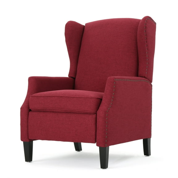 GDF Studio Weyland Contemporary Fabric Wingback Pushback Recliner, Deep Red