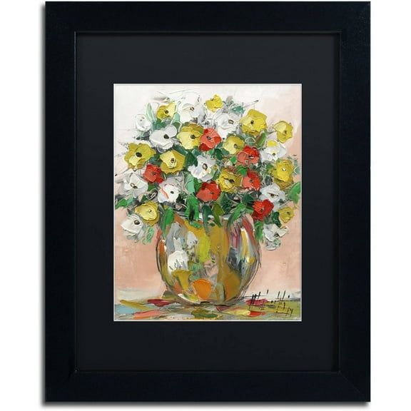Trademark Fine Art "Spring Flowers in a Vase 8" Canvas Art by Hai Odelia, Black Matte, Black Frame