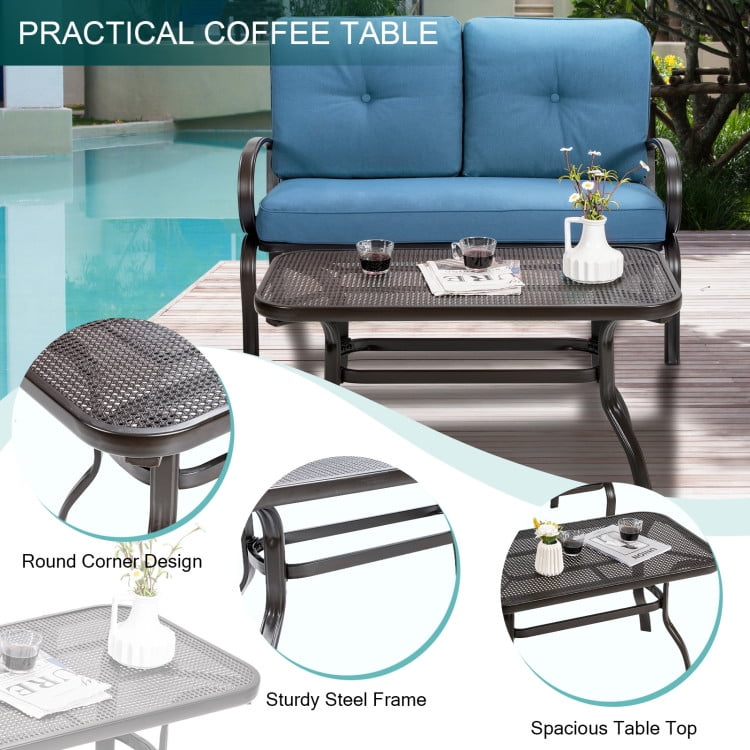 Aimee Lii 2 Pieces Patio Outdoor Cushioned Coffee Table Seat, 2 Seat Outdoor Sofa, Blue Aimee Lii 2 Pieces Patio Outdoor Cushioned Coffee Table Seat, 2 Seat Outdoor Sofa, Blue