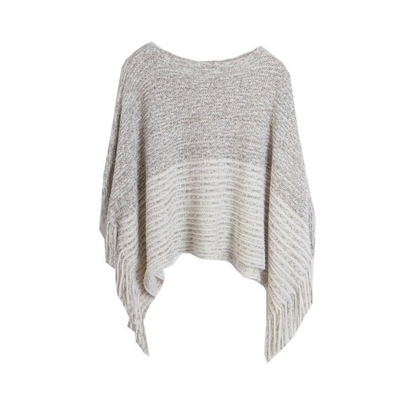 Xfvqtps Womens Hooded Cape Pullover Splicing Together Stripe Fringed Hem Tassel Fashion Simplicity Loose Windproof Coldproof Warm Winter Top Beige