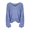 thumbnail image 4 of VISALY V Neck Pullover Sweater Crochet Sweaters Womens Sweaters Casual Long Sleeve V Neck Lightweight Crochet Pullover Sweater Tops Mesh Sweaters Fashion Sweatshirt Plus Size Sweaters Sky Blue Xl, 4 of 7