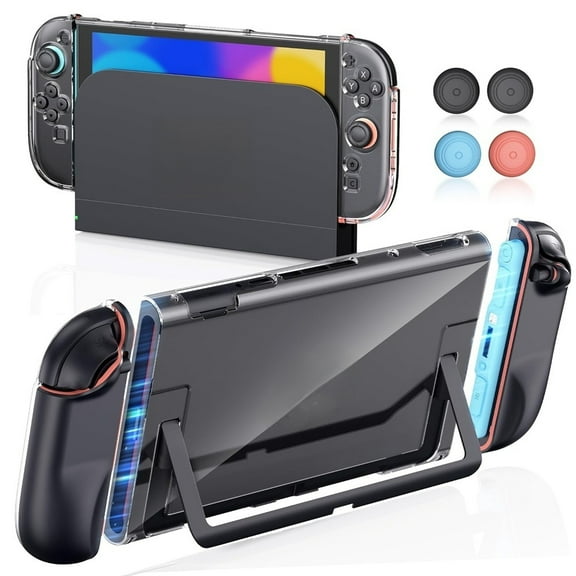 Clear Case for Nintendo Switch 2 2025, PC Protective Cover for Switch 2 Console, Hard TPU Grip Dockable Case with 4 Thumb Grip Caps for Joy-Con Controller