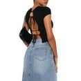 thumbnail image 3 of Biekopu Women's Summer Skinny Crop Tops Solid Color Short Sleeve Backless Tie Up Going Out Tops, 3 of 6