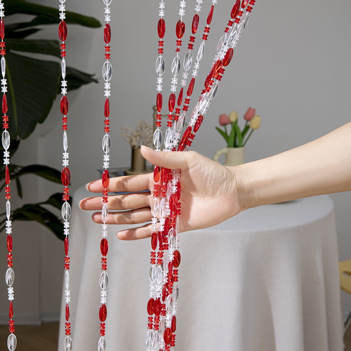 Firefly Hope 2pcs 39×78.7 Inch Clear Acrylic Beaded String Curtain, Tassel Accented Doorway Room Divider & Decor for Window, Living Room & Wedding, Red
