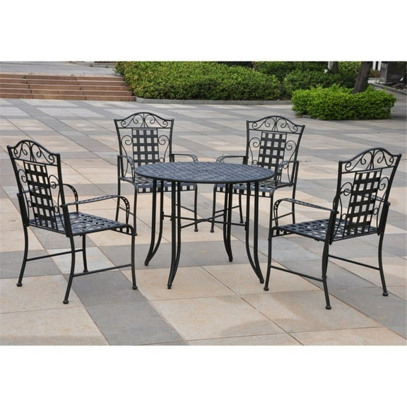Coastal Outdoor Dining Set - Iron Patio Table & 4 Chairs - Lattice Design - 39" Table