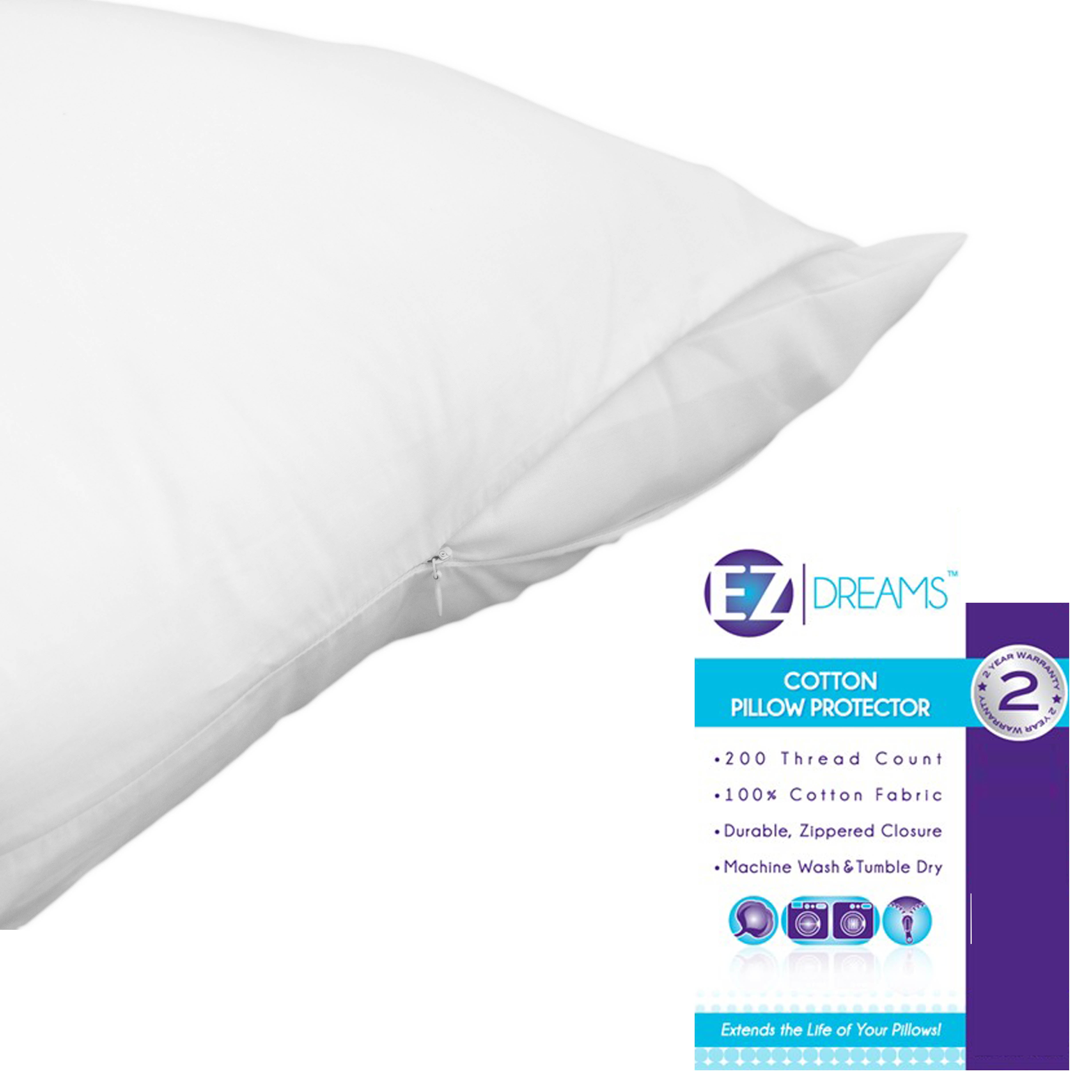 EZ Dreams Queen Size 100 Cotton Pillow Protector 200 Thread Count, Zippered (Queen Single