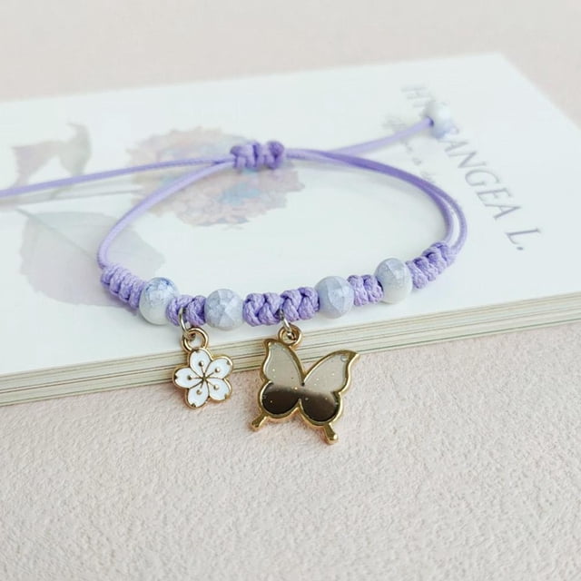 TQEHS Pulsera tejida ajustable con colgante de mariposa hecha a mano de la suerte de verano P5K1,п _ы X5U3