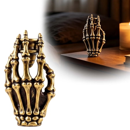 Halloween Resin Skeleton Hand Candle Holder Vintage Bone Style Gothic Tealight Candlestick Spooky Decorative Tabletop Ornament for Home Bedroom Bar Counter and Halloween Theme Party Decoration