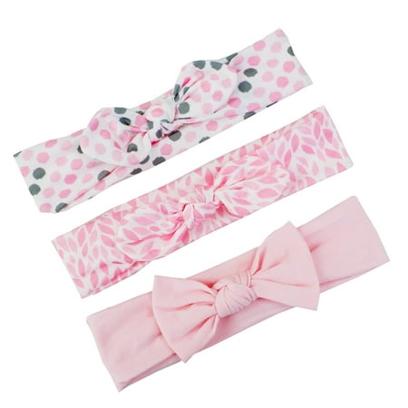 Fabric Turban - Sweet Baby Girls 3-pack Patterned Bowknot Elastic Headband Soft Fabric Stretch Turban (Pink)