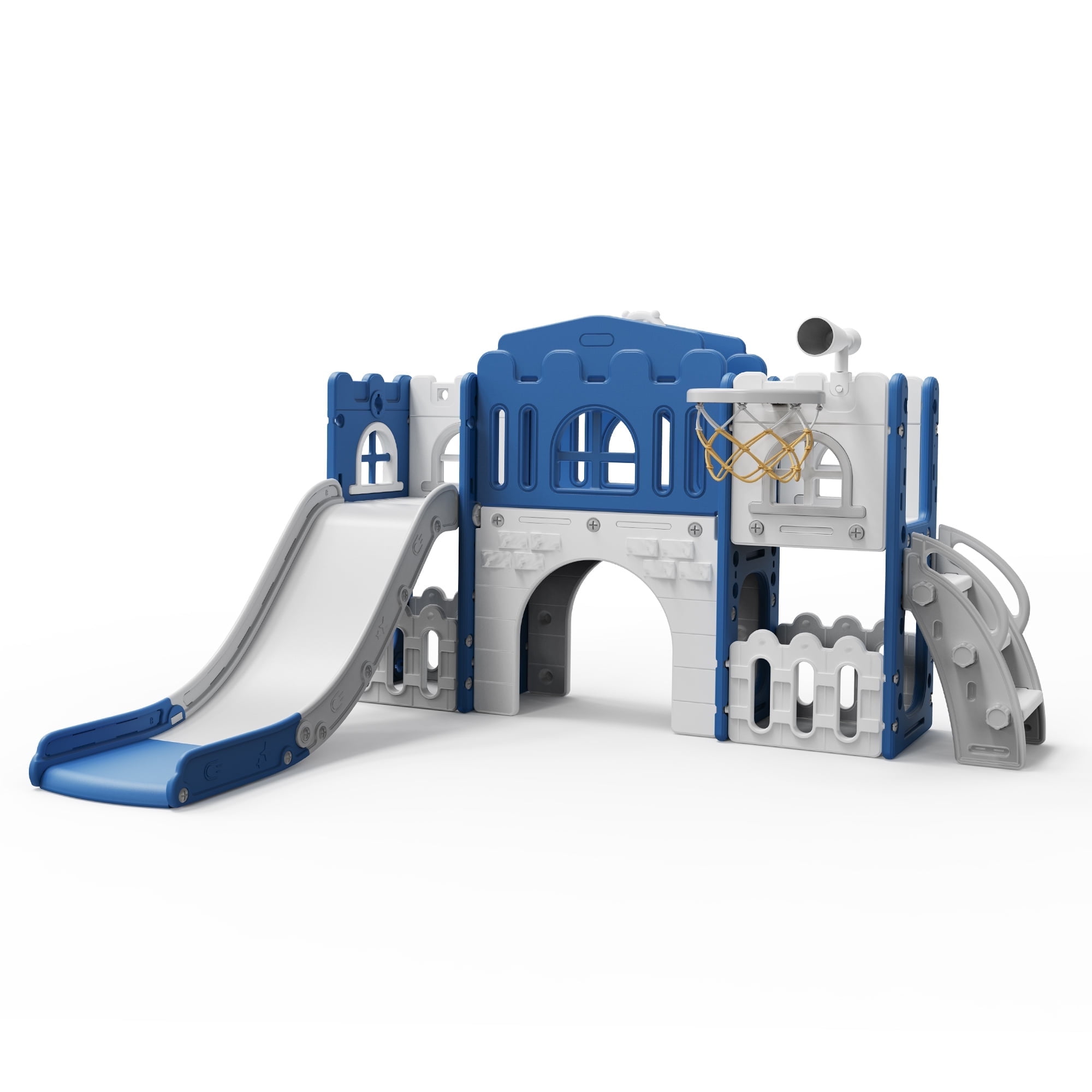 WFUN 9 in 1 Toddler Slide PlaySet for kids indoor/outdoor for Toddlers Age 1+, Blue & Gray