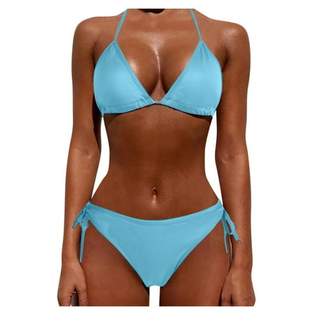 Prolriy Bikini Sets for Women Up Swimsuit Two Size Women Push Beachwear Bikini Plus Sets Swimwears Tankinis Set Womens Swimsuits Blue M