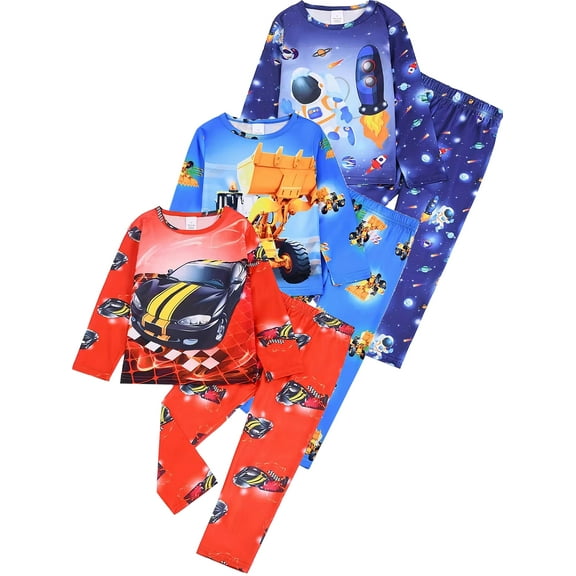 ATAIKU 3-8Y Toddler and Little Boy Pajamas Set Kids Long Sleeve Tee and Pants Sports Car Sleepwear Boys 2-Piece Jammies