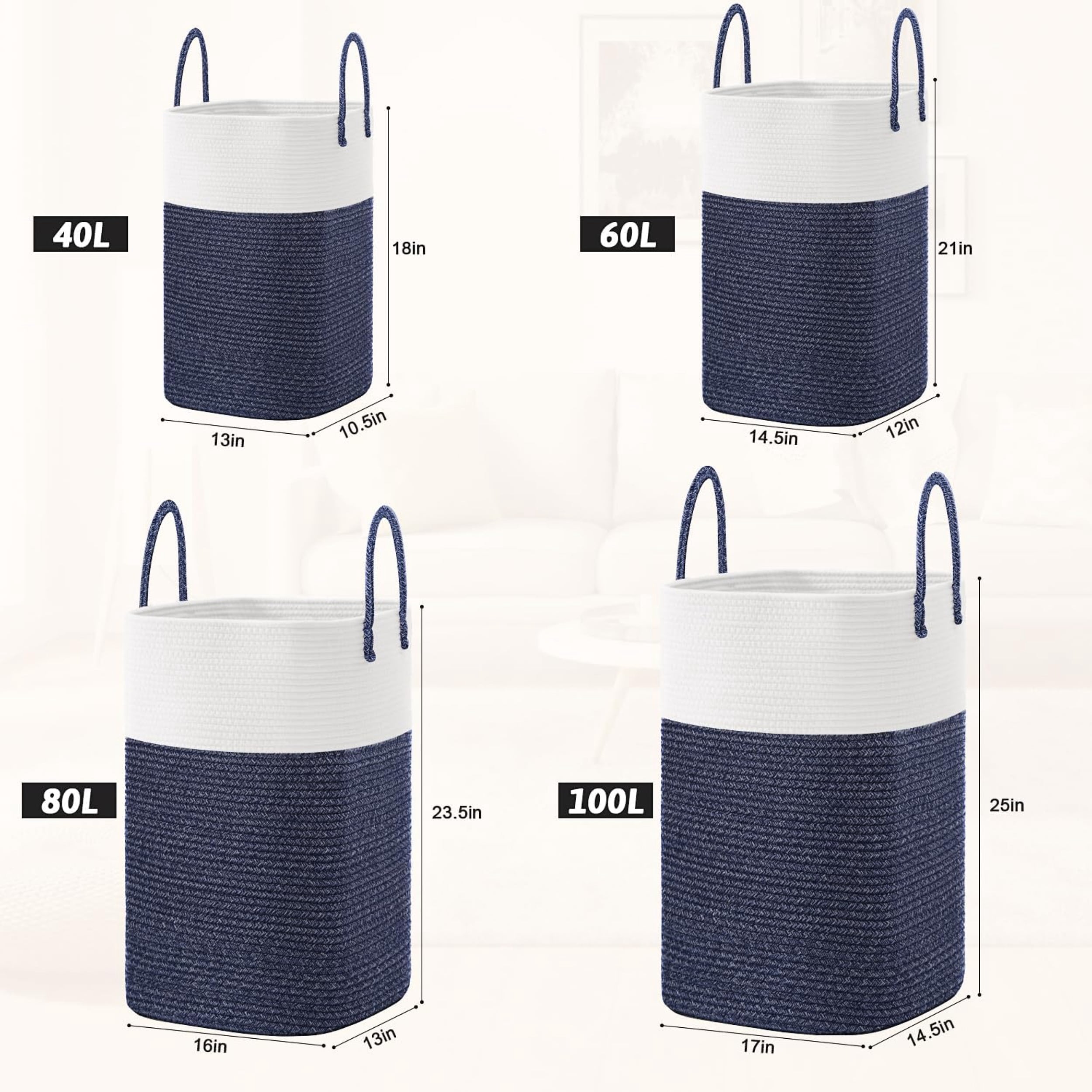 Laundry Basket, Woven Cotton Rope Laundry Hamper, Versatile Storage for Dirty Clothes, Baby Toys, and Blankets in Bathroom, Nursery, and Living Room