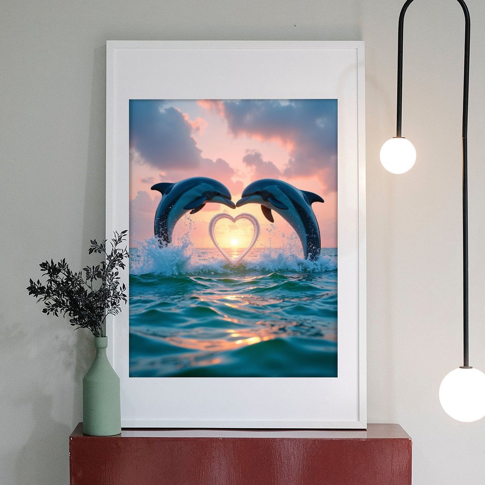 Diamond Art Kit for Adults, Dolphins Sunset Heart Ocean Love