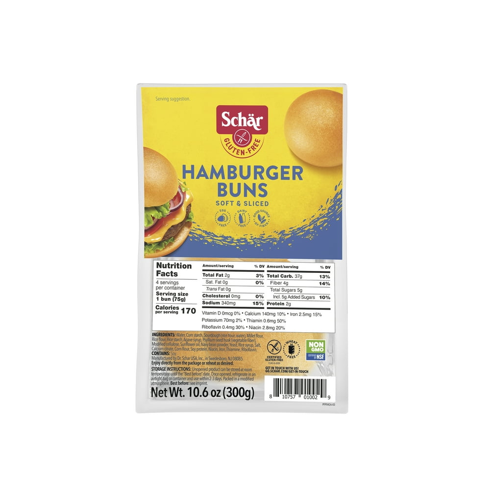 Schar Gluten Free Hamburger Buns, 10.6 oz - Walmart.com - Walmart.com