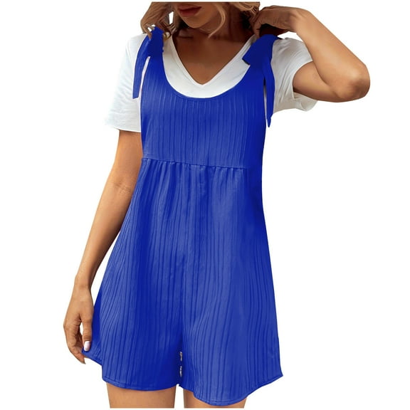 Timegard Rompers for Women Sleeveless Adjustable Strap Cute Jumpers 1 Piece Summer Wide Leg Shorts