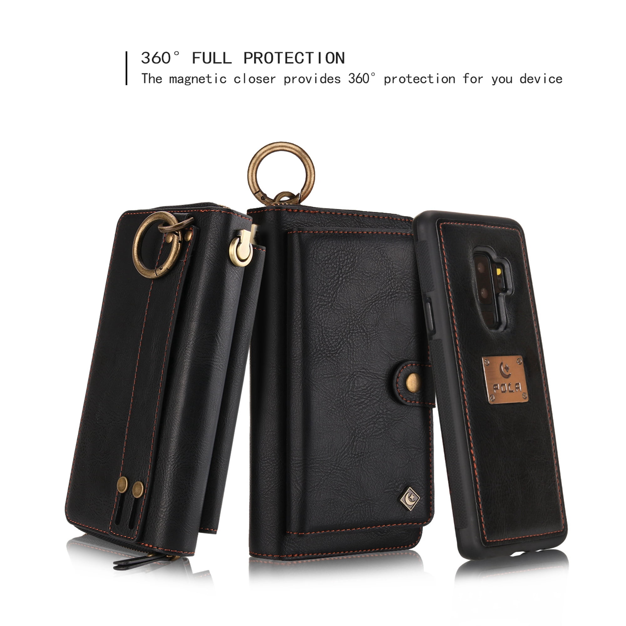 Galaxy S9 Plus Wallet Detachable Case, Dteck [wrist band][14 Card Slots] Zipper Purse Phone Case Multi-functional Folio Flip PU Leather Removable Magnetic Back Cover For Samsung Galaxy S9+,Black