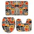 thumbnail image 2 of Rustic Flower Bathroom Rugs Set Watercolor Rustic Orange Yellow Floral Black Leaf Plant Linen Texture Non Slip Absorbent Bath Mats 3 Piece Set, U-Shaped Floor Mat, Toilet Seat Cover Small Size, 2 of 9