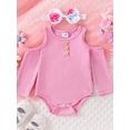 thumbnail image 4 of Musuos Baby Girl Cute Fall Outfit 0-18Months Ribbed Cold Shoulder Long Sleeve Romper + Floral Flare Pants and Headband 3 Pcs Set, 4 of 9