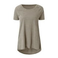 thumbnail image 3 of Abcnature Summer Tops for Women Short Sleeve Side Split Casual Loose Tunic Top Plus Size Round Neck T-shirt Khaki 4XL, 3 of 4