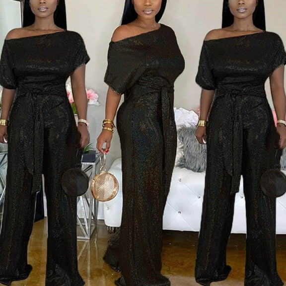 Bmawag Jumpsuits for Women Fashion Bib Pants Overalls Baggy Rompers Women's Banquet Evening Dress Elegant Off Shoulder Colorful Bright Jumpsuit Overalls Women