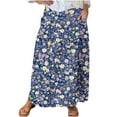 thumbnail image 2 of Skirts for Women Viikei Skirts for Women Midi Length,Women's Printed Elastic Waistband Pleated Pocket Skirt With Mid Calf Skirt Navy XXXXXL, 2 of 5