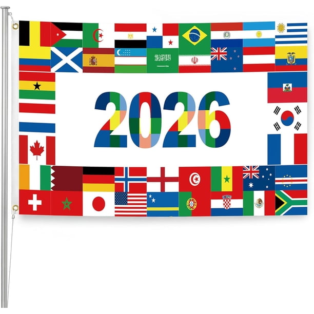 World Cup Flag 2026 International Country Flag&Trophy Showcase Decorations Football Supporters Banner,Soccer Merchandise Accessories,Great Soccer Fans Gifts,59x35in Yard Sign Garden Outdoor Flag