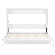 Harper & Bright Designs Queen Size Wall Murphy Bed with Storage, Foldable Cabinet Bed with Vanity Desk, Center Mirror & 2 Side Drawers for Guest Room Office, White