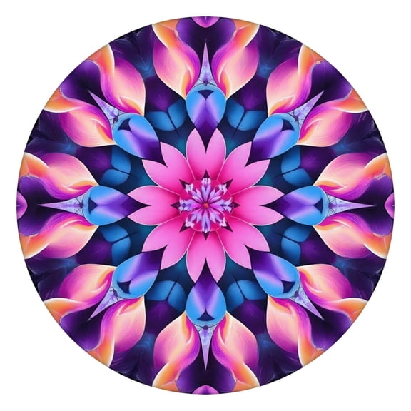 Colorful Tie Dye Mandala Pattern Round Fitted Tablecloth with Elastic Edge,Dining Table Cover Waterproof,Outdoor Round Tablecloth for Camping,Dining,Indoor and Outdoor