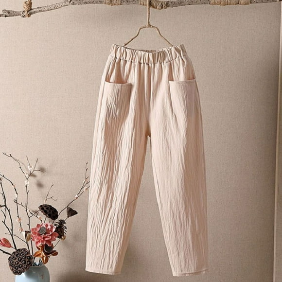 DondPO Halara Pants Women,Lounge Pants Women Women Solid Casual Pocket Haren Pants Pencil Pants Elastic Waist Loose Pants Sweatpants Women,Pants for Women,Beige Pants XL