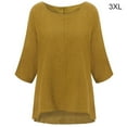 thumbnail image 1 of T-Shirt pour Femmes, Couleur Unie, Haut Décontracté, Col Rond, Haut pour Femmes, Blouse en Lin à Manches Courtes, Jaune, 3TG, 1 of 7