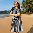 thumbnail image 4 of Balery Optical Zebra Illusion Vestidos sueltos de manga corta para mujer, vestidos de verano 2025, vestidos casuales de corte A con vuelo., 4 of 6