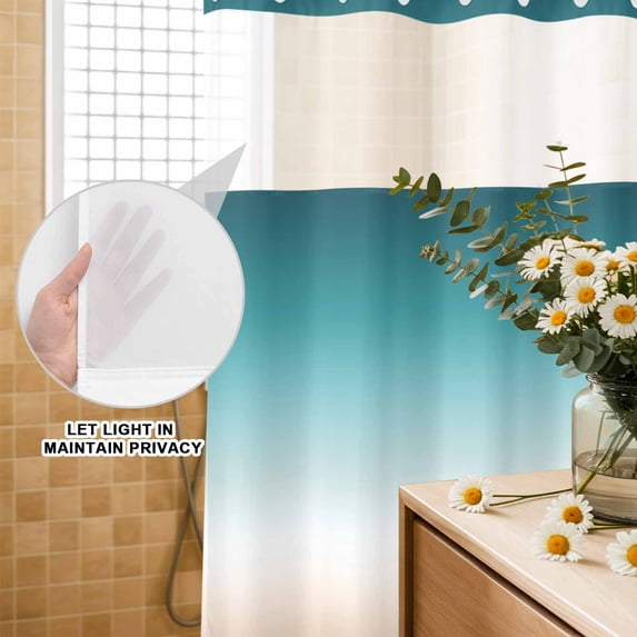 No Hook Shower Curtain with Built-in Rings - Teal Green Khaki Retro Gradient Washable Waterproof Fabric Bathroom Curtains for Hotel,Rentals, 72 X 84 Inch Extra Long , Abstract Watercolor