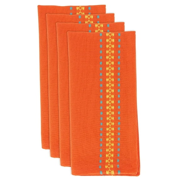 Fennco Styles Dobby Border Woven Cotton Table Cloth Napkins 18" W x 18" L, Set of 4 - Tomato Dinner Napkins for Home, Dining Table Décor, Family Gathering, Banquets and Special