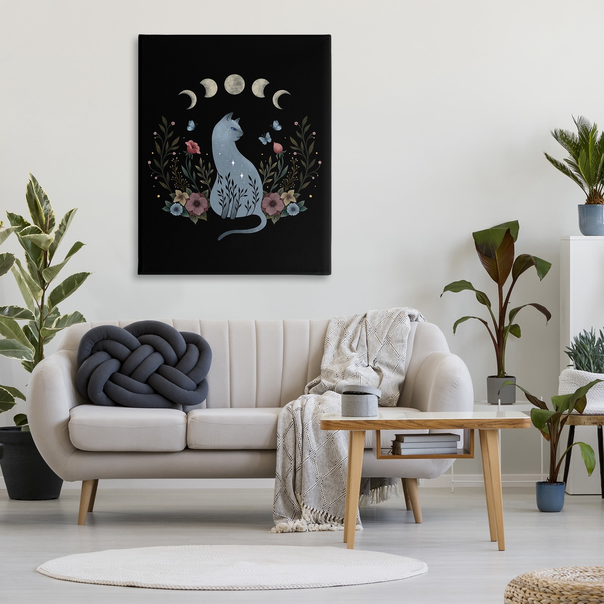 Stupell Industries Cat & Moon Phases Animals & Insects Painting Gallery Wrapped Canvas Art Print Wall Art, 36 x 48