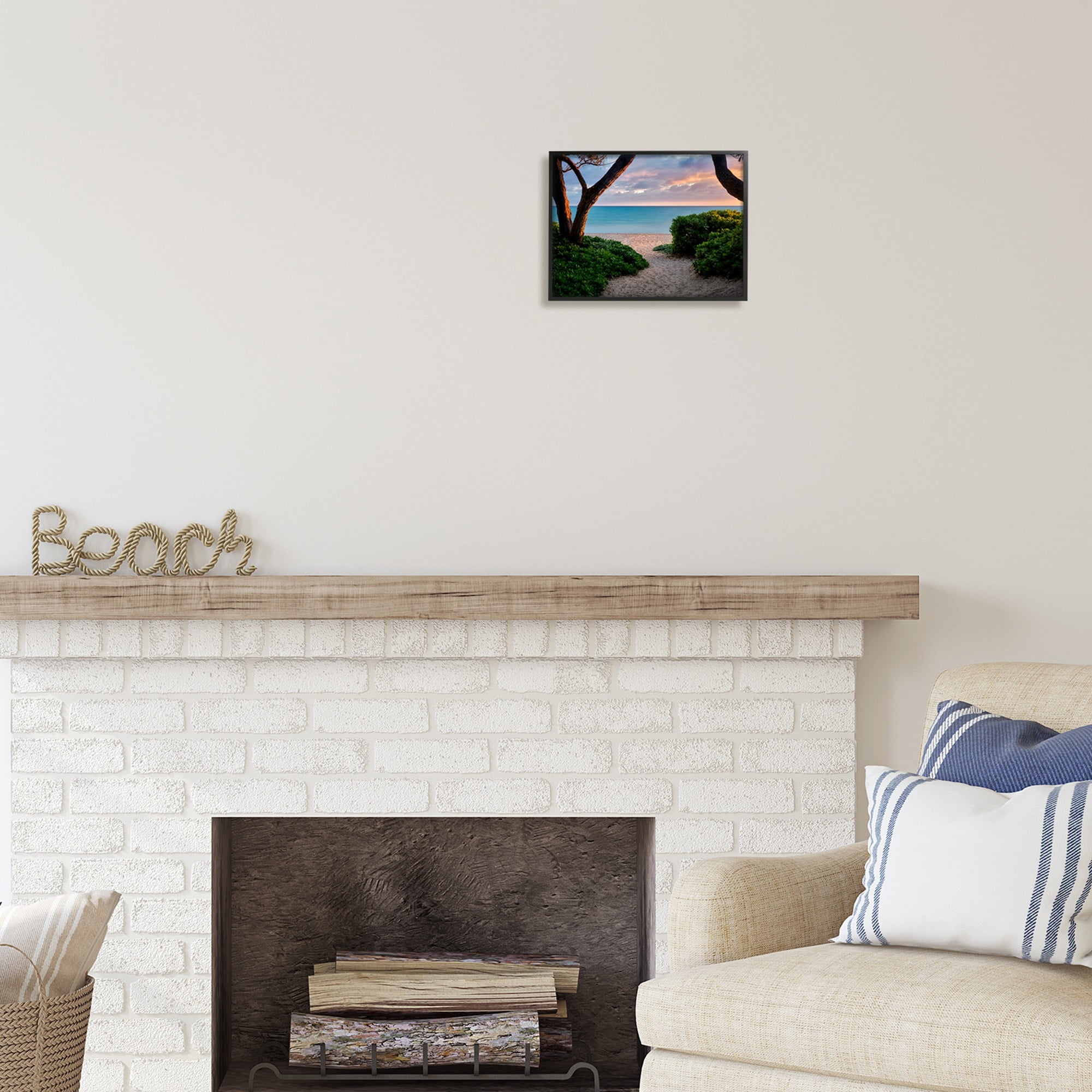 Stupell Industries Between Trees Sandy Beach Path Coastal Photography Gray Framed Art Print Wall Art
