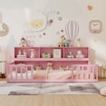 thumbnail image 4 of Costway Twin Size Montessori Floor Bed with Bookcase Storage Shelves & Safety Fence Rails Pink, 4 of 10