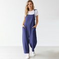 thumbnail image 5 of NMMUED Jumpsuits for Women Summer Casual Cotton Linen Baggy Overalls Sleeveless Rompers Spaghetti Strap Loose Wide Leg Pants with Pockets Loungewear Navy XL, 5 of 6