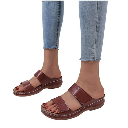 

Gladiator Sandals Women Dressy Summer 2023 Peep Toe Platform Sandals Shoes Beach Wedges Ladies Flip Flops Orthopedic Leather Sandals