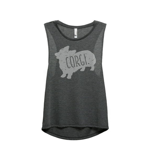 Thread Tank Corgi Dog Silhouette Women's Sleeveless Muscle Tank Top Charcoal Small