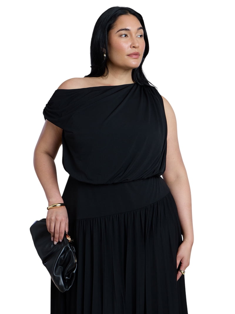 eloquii maxi dress Plus Size Women's Drop-Waist Bubble by in Deep Poppy (Size 14) this off Plus Size Women's Draped One-Shoulder
