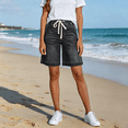 thumbnail image 2 of Cmfcve Women's Bermuda Shorts Drawstring Elastic Waist Jean Shorts Casual Loose Fit Pull On Denim Shorts with Pockets, 2 of 7