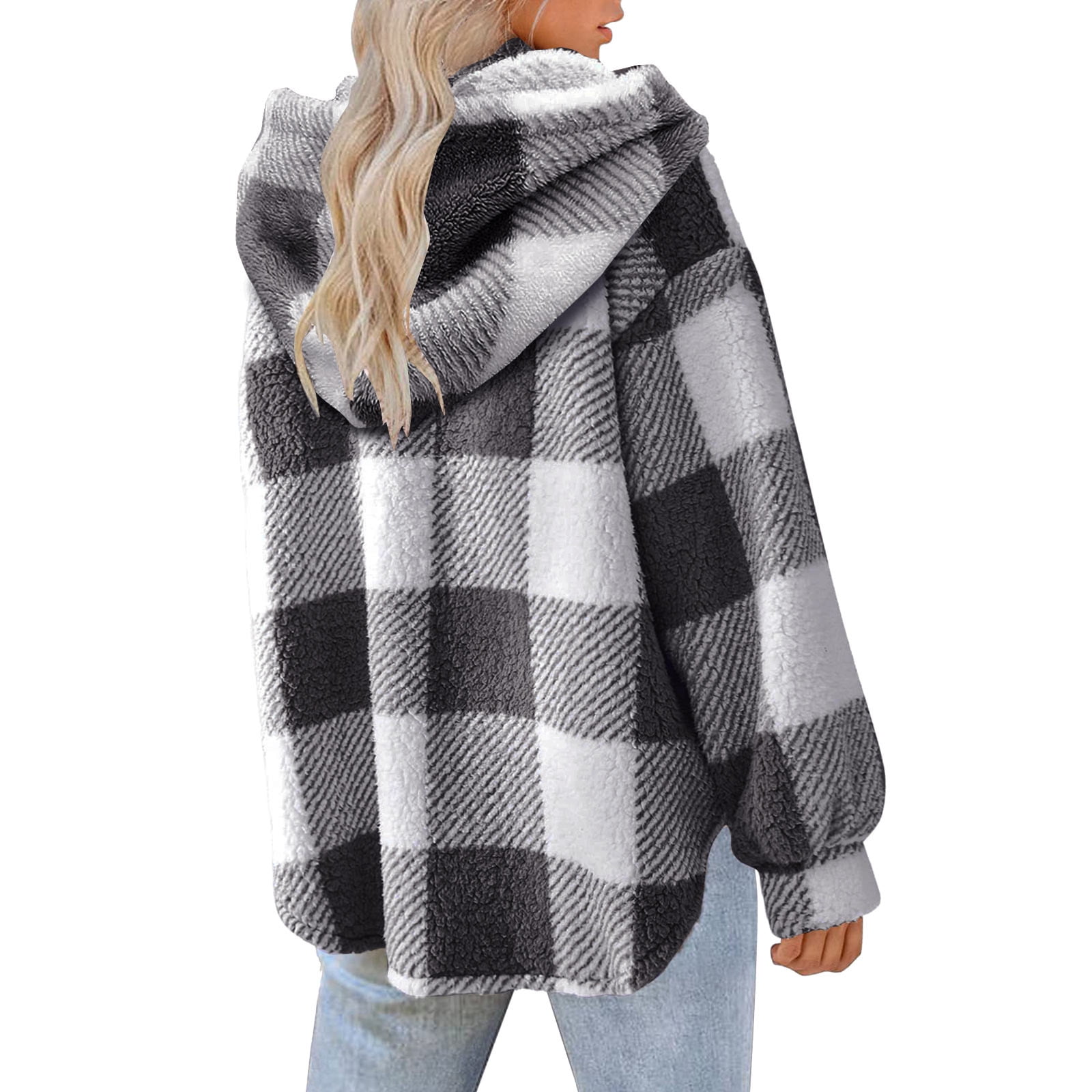 lcziwo 2024 Oversized Plaid Flannel Shirts for Women with Hood Fleece Button Down Long Sleeve Shackets Jacket Blouse Hoodies Tops
