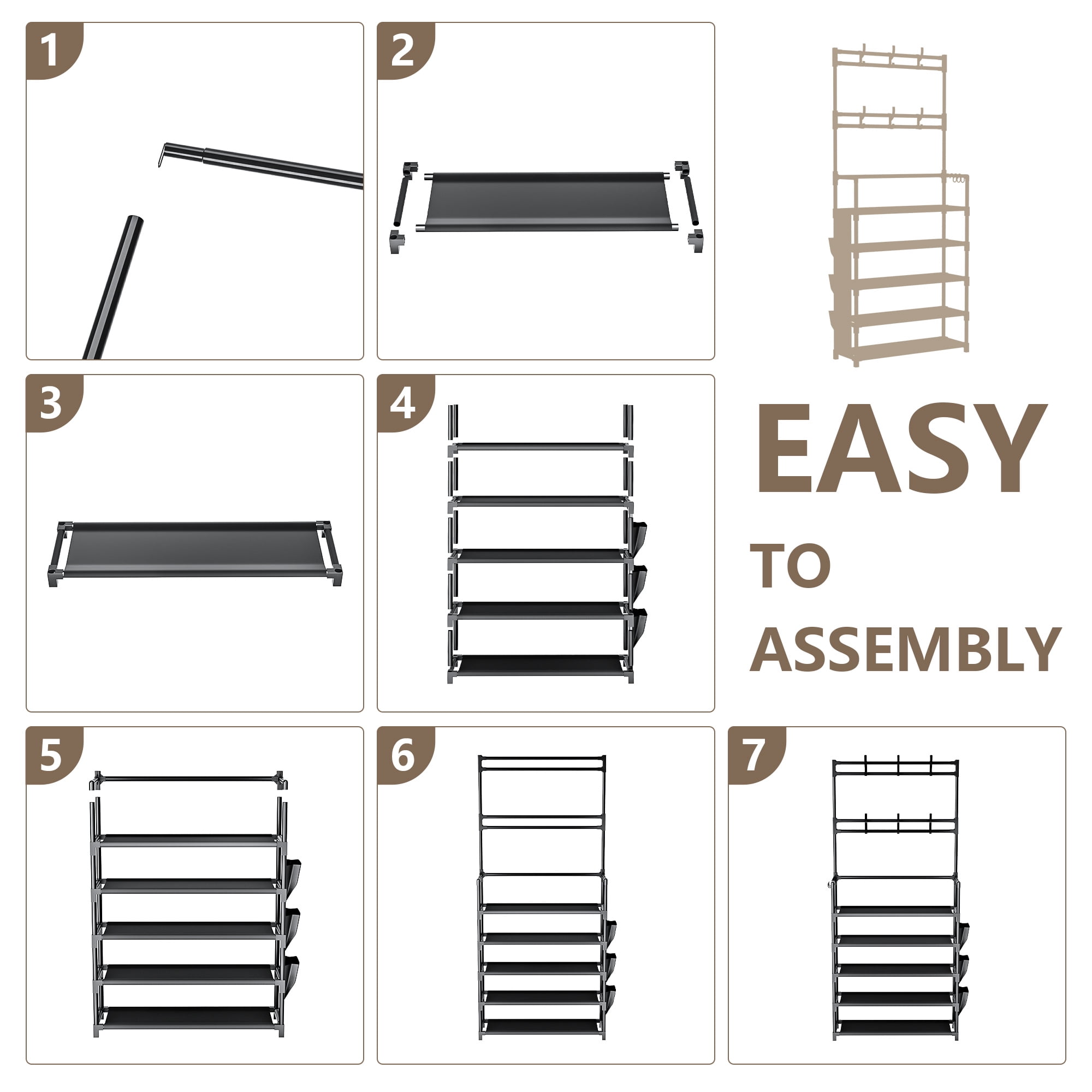 5 Tier Shoe Rack with Hooks and Side Pocket Storage 15-20 Pairs Shoe Rack for Closet Entrance Shoe Rack Organizer Entryway Shoe Holder Space Saving Free Standing Shoe Racks